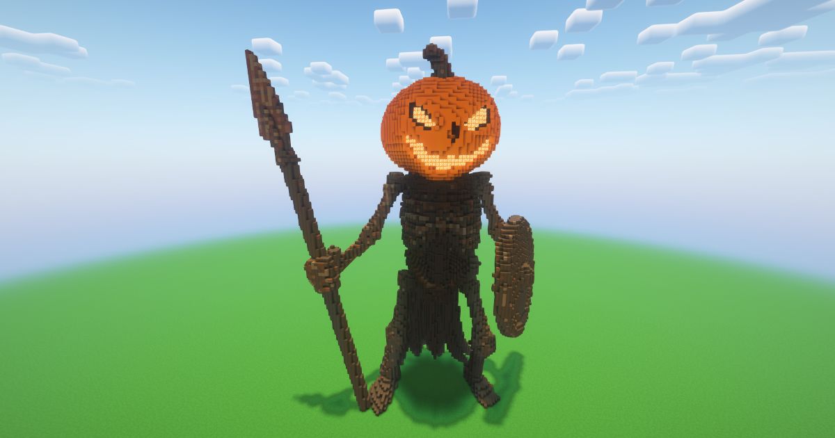 Minecraft Halloween Pumpkin Skeleton Statue