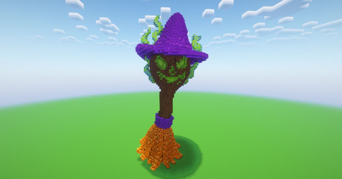 Minecraft Halloween Witch Broom Statue