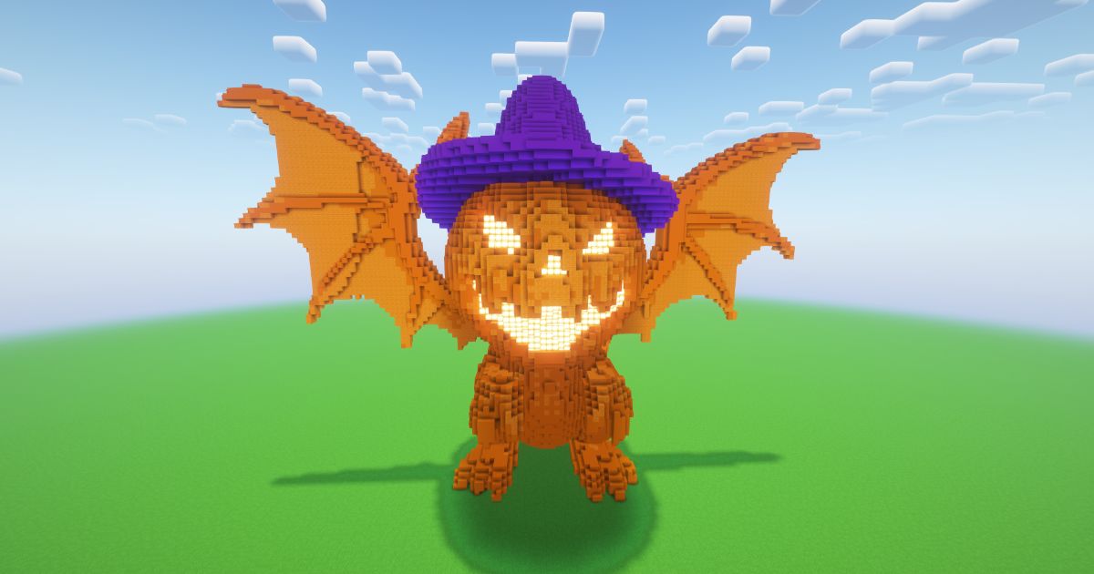 Minecraft Halloween Pumpkin Dragon Statue
