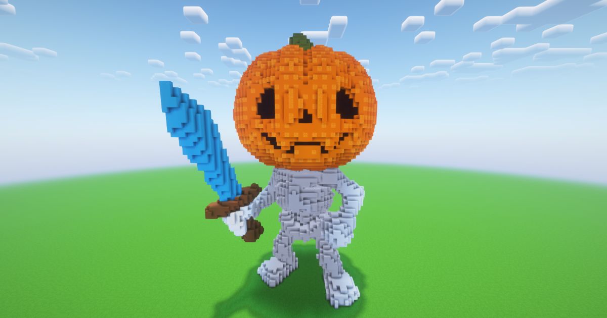 Minecraft Halloween Pumpkin Skeleton 2 Statue
