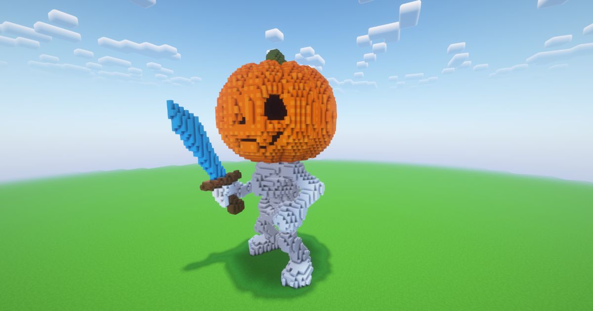 Minecraft Halloween Pumpkin Skeleton 2 Statue preview 1