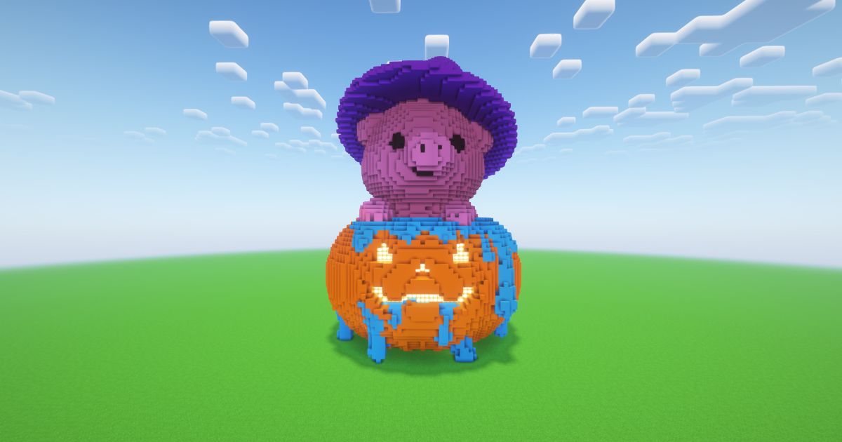 Minecraft Halloween Pumpkin Pig Statue