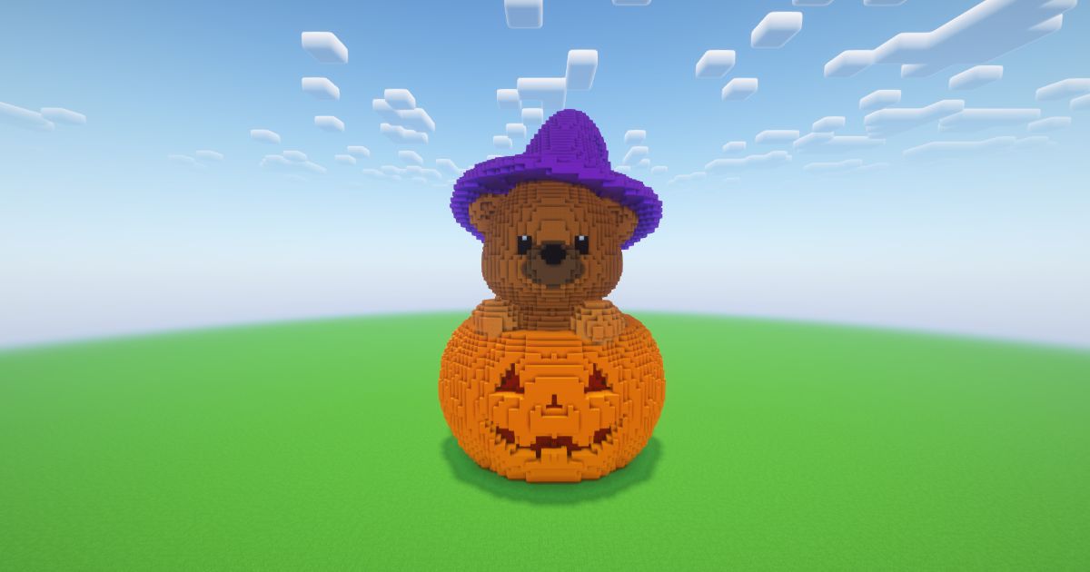 Minecraft Halloween Pumpkin Bear Statue