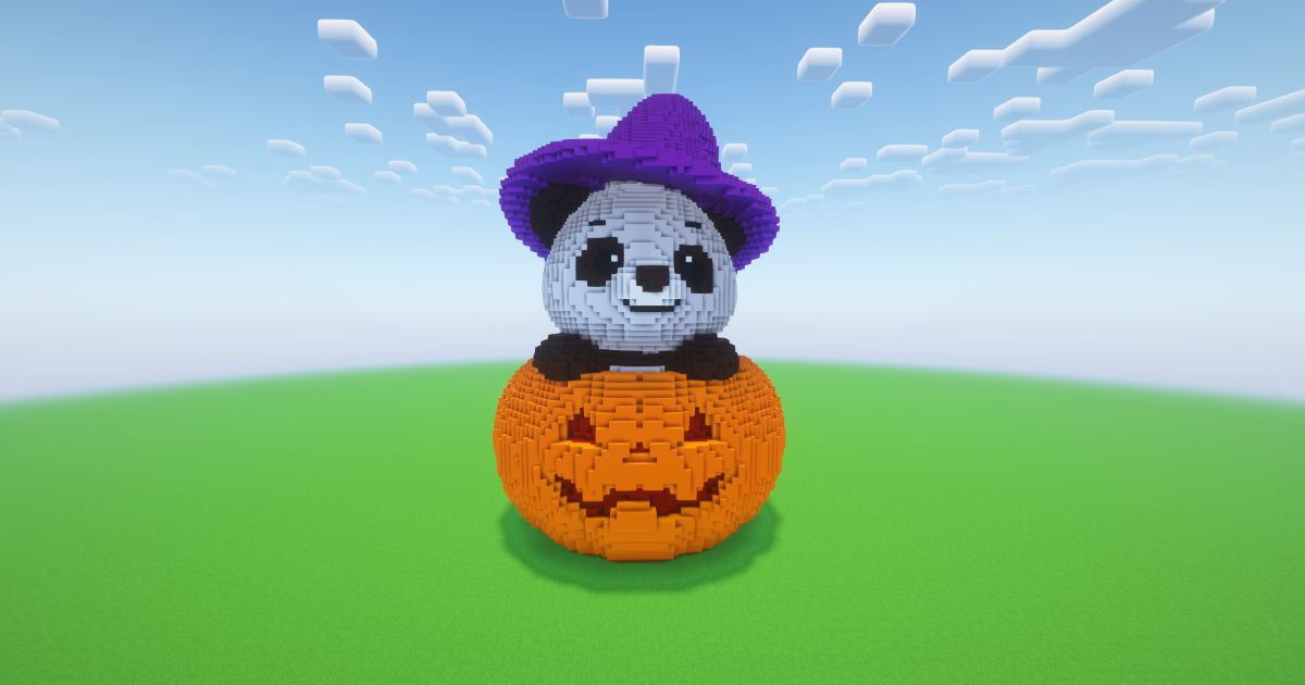 Minecraft Halloween Pumpkin Panda Statue