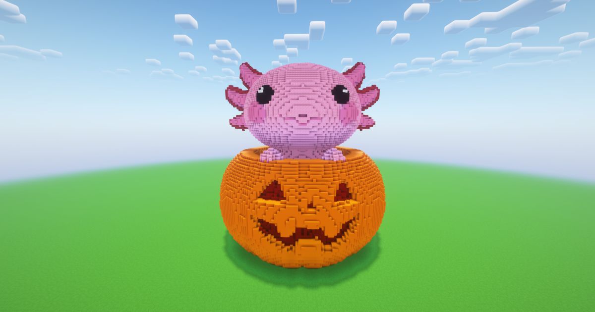 Minecraft Halloween Pumpkin Axolotl Statue