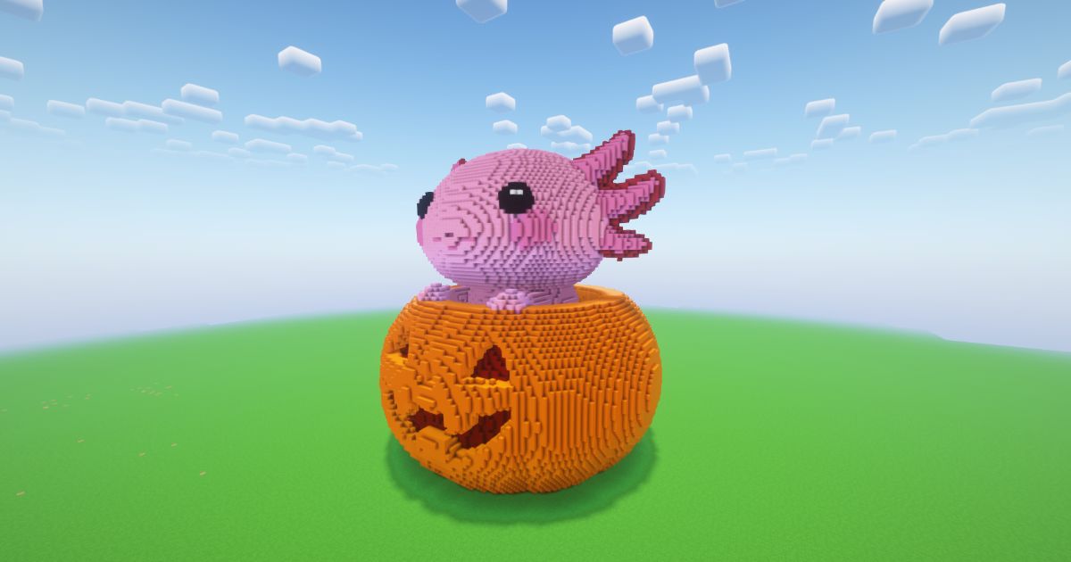 Minecraft Halloween Pumpkin Axolotl Statue preview 1