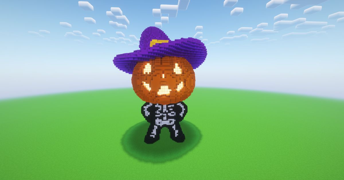 Minecraft Halloween Cute Jack-o-Lantern Statue