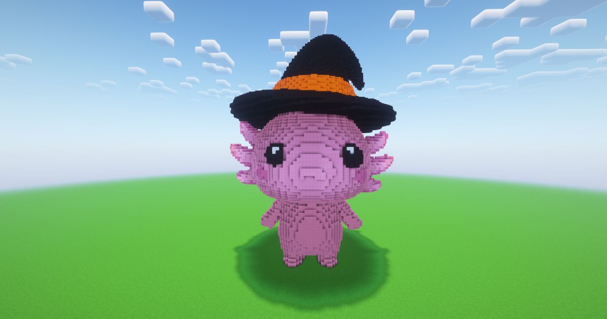 Minecraft Halloween Pumpkin Axolotl 2 Statue