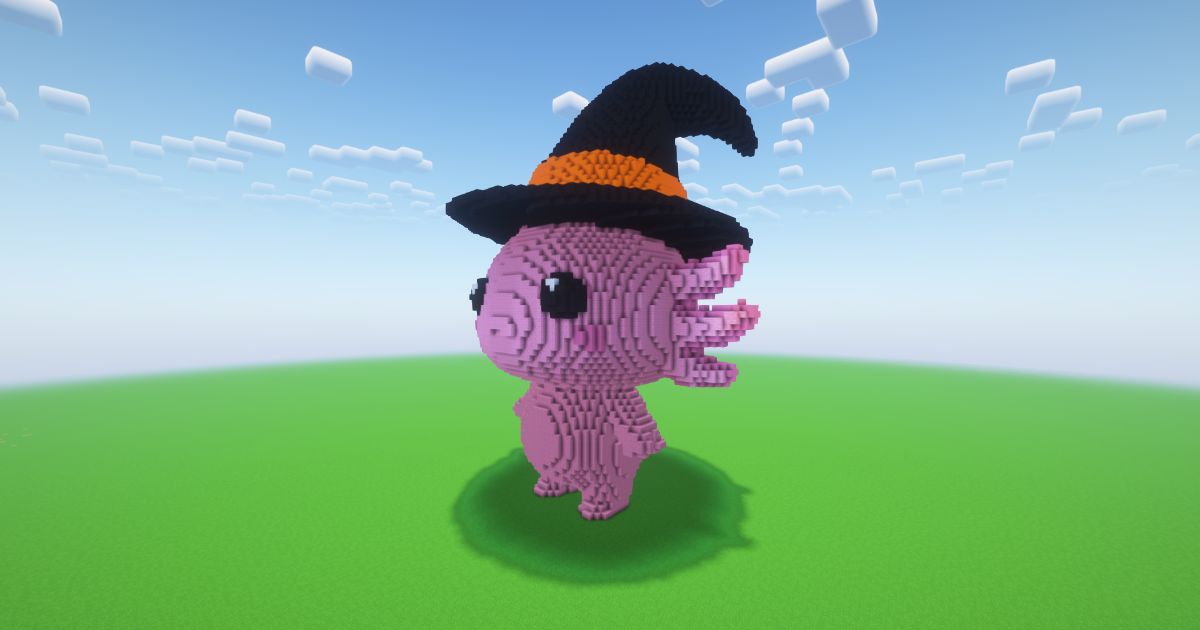 Minecraft Halloween Pumpkin Axolotl 2 Statue preview 1
