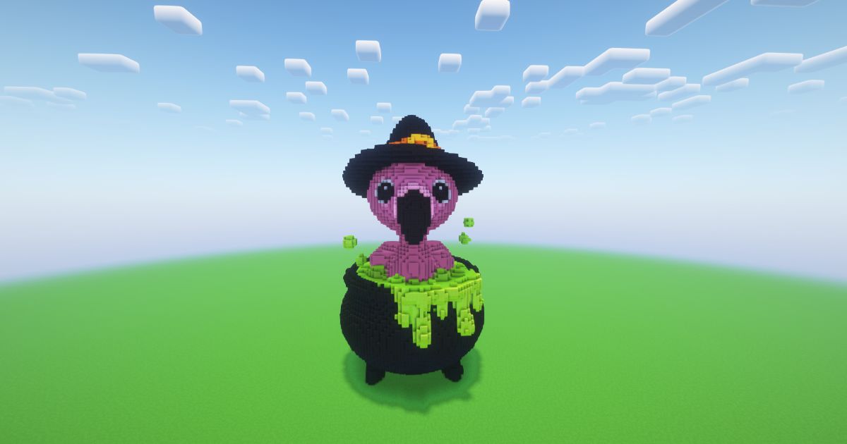 Minecraft Halloween Flamingo Cauldron Statue