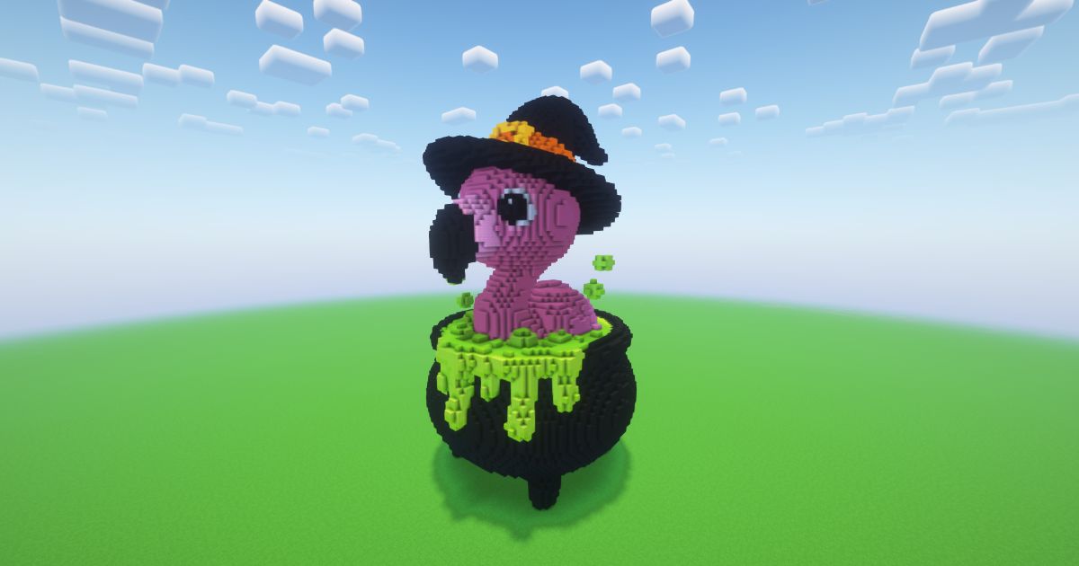 Minecraft Halloween Flamingo Cauldron Statue preview 1