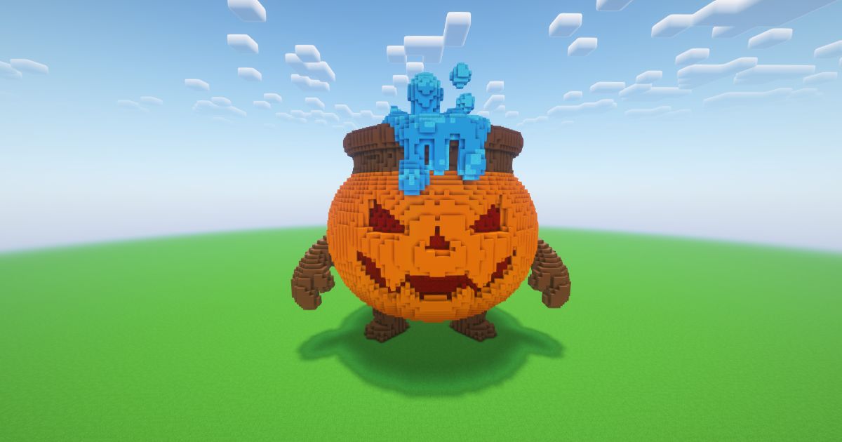 Minecraft Halloween Pumpkin Cauldron Statue