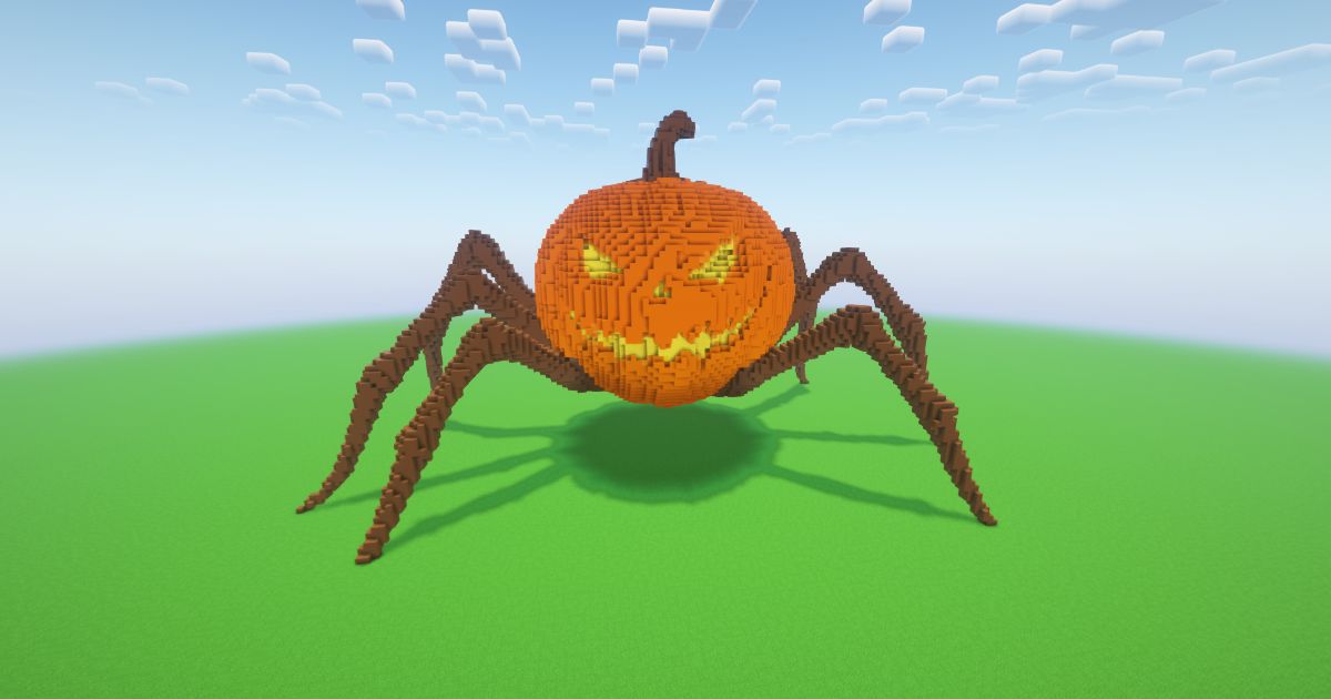 Minecraft Halloween Pumpkin Spider Statue