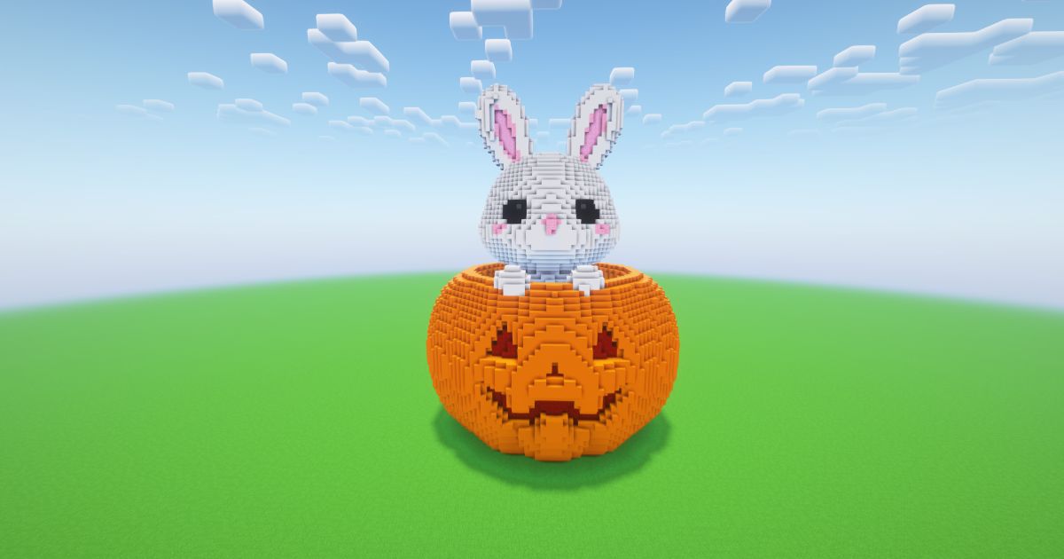 Minecraft Halloween Pumpkin Rabbit Statue