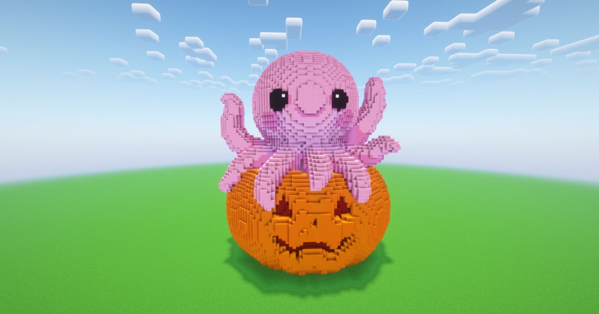 Minecraft Halloween Pumpkin Octopus Statue