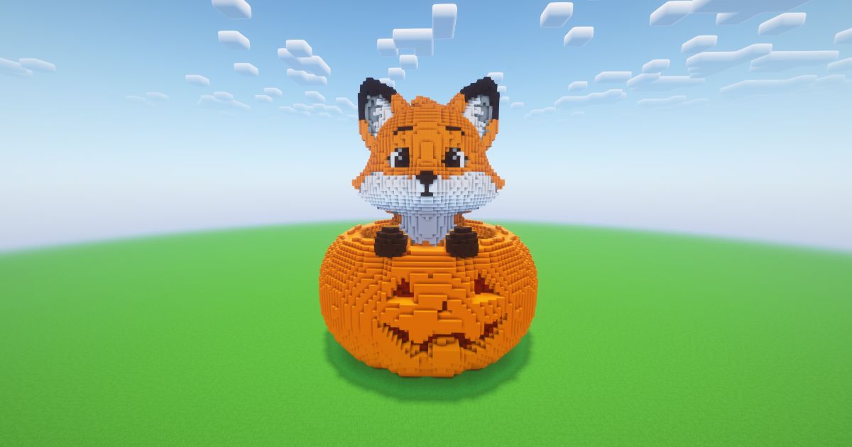 Minecraft Halloween Pumpkin Fox Statue