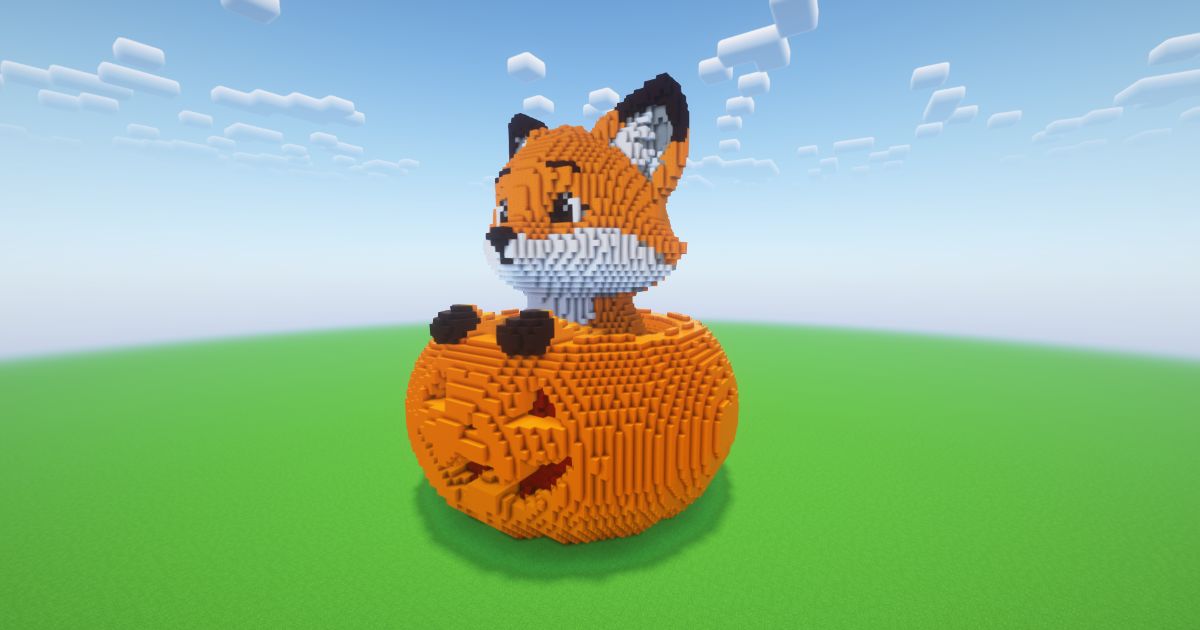 Minecraft Halloween Pumpkin Fox Statue preview 1