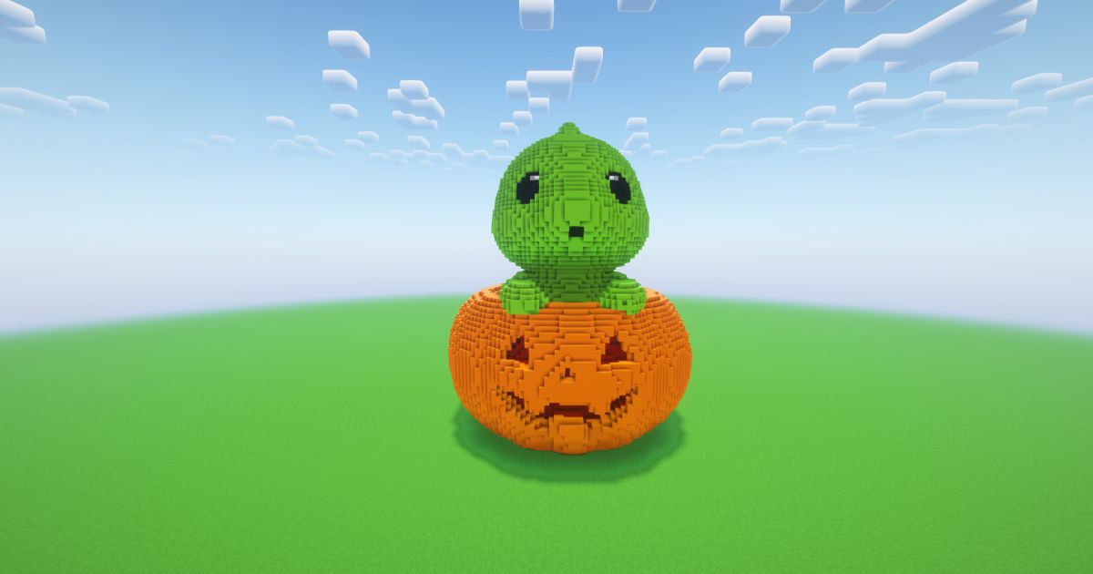 Minecraft Halloween Pumpkin Baby Dragon Statue