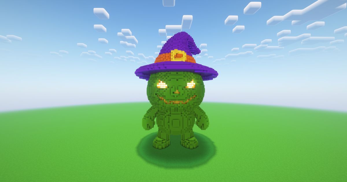 Minecraft Halloween Green Pumpkin Statue