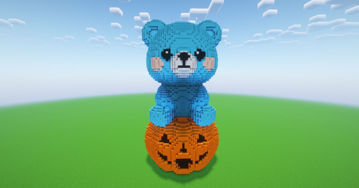 Minecraft Halloween Pumpkin Bear 2 Statue